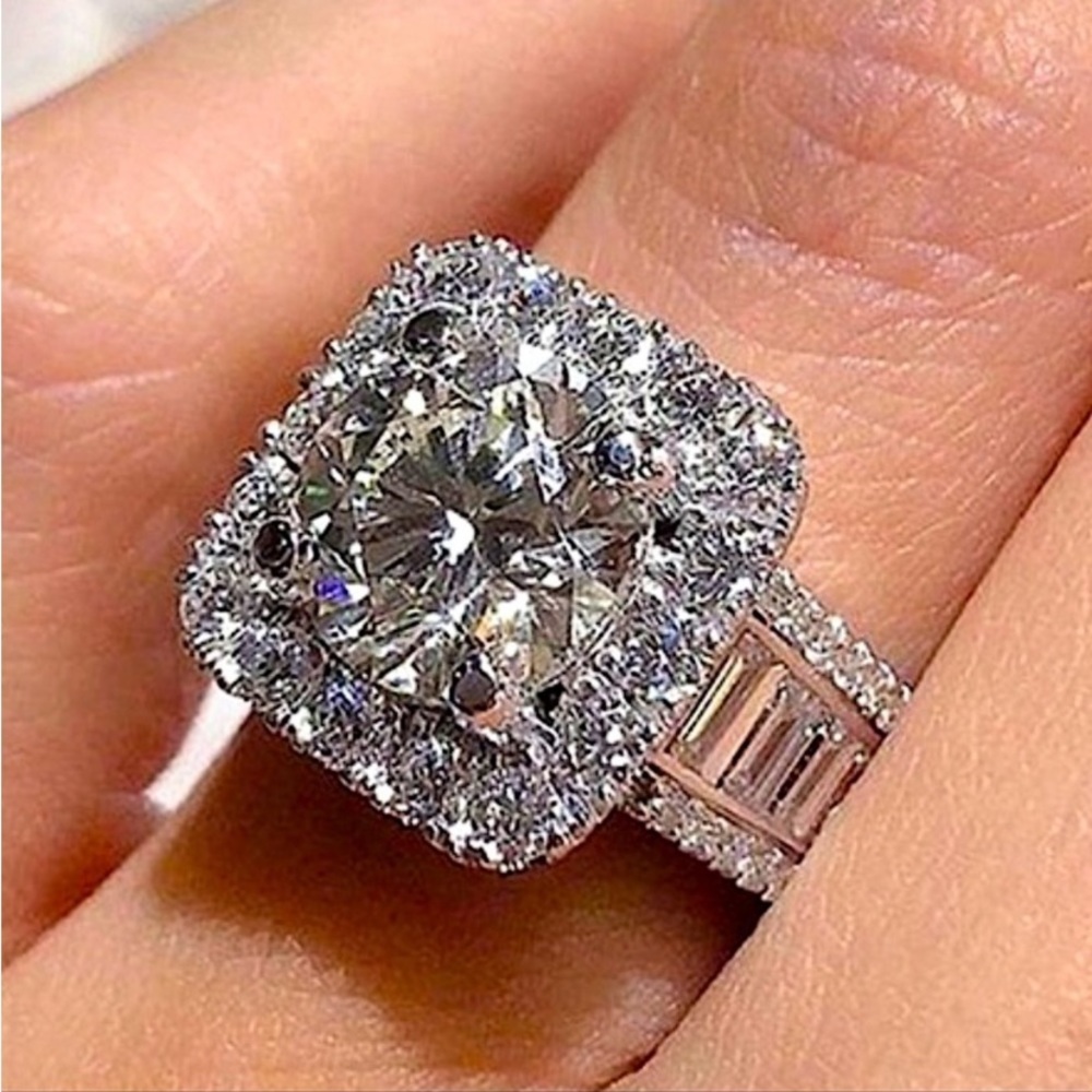 Sterling silver diamond engagement ring